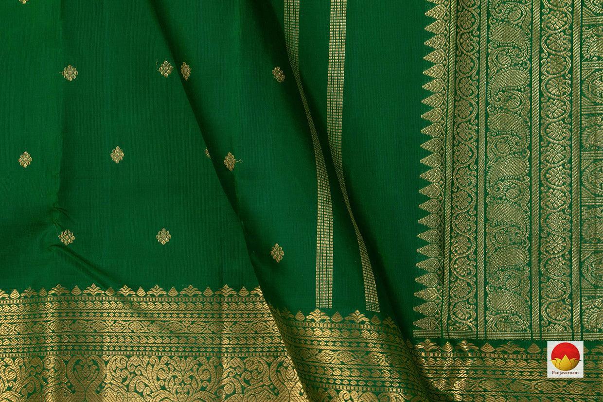 Green Kanchipuram Silk Saree With Morning Evening Border Handwoven Pure Silk Pure Zari For Wedding Wear PV NYC 779 - Silk Sari - Panjavarnam PV NYC 779