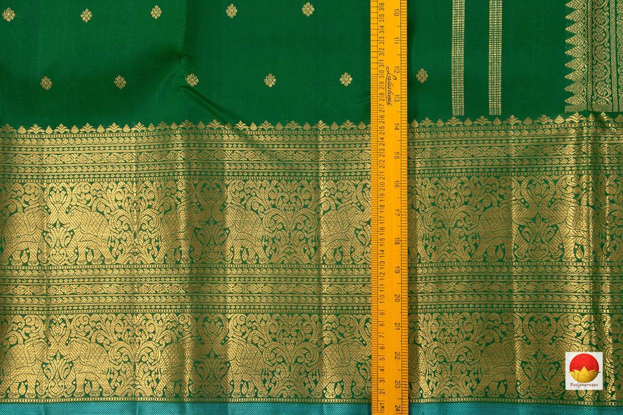 Green Kanchipuram Silk Saree With Morning Evening Border Handwoven Pure Silk Pure Zari For Wedding Wear PV NYC 779 - Silk Sari - Panjavarnam PV NYC 779