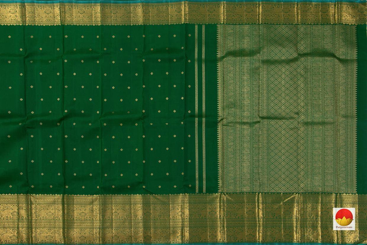 Green Kanchipuram Silk Saree With Morning Evening Border Handwoven Pure Silk Pure Zari For Wedding Wear PV NYC 779 - Silk Sari - Panjavarnam PV NYC 779