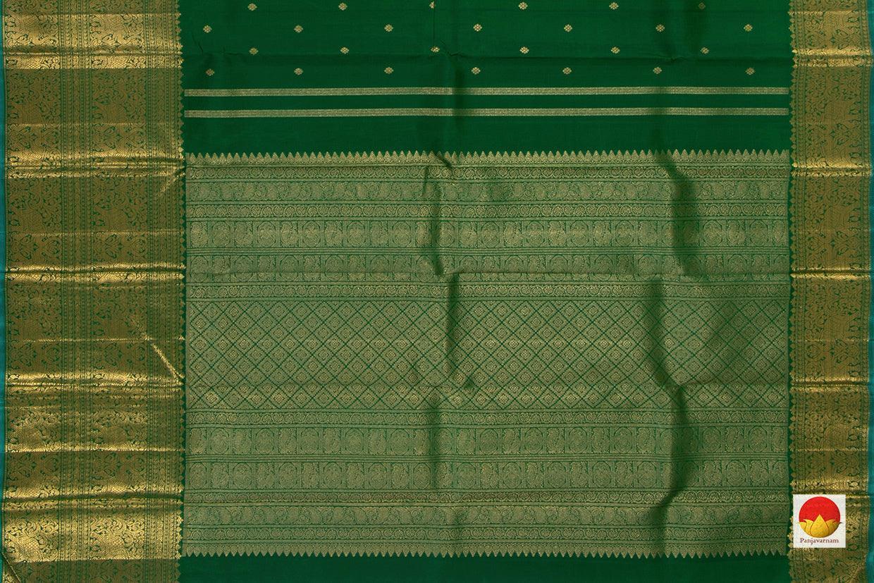 Green Kanchipuram Silk Saree With Morning Evening Border Handwoven Pure Silk Pure Zari For Wedding Wear PV NYC 779 - Silk Sari - Panjavarnam PV NYC 779