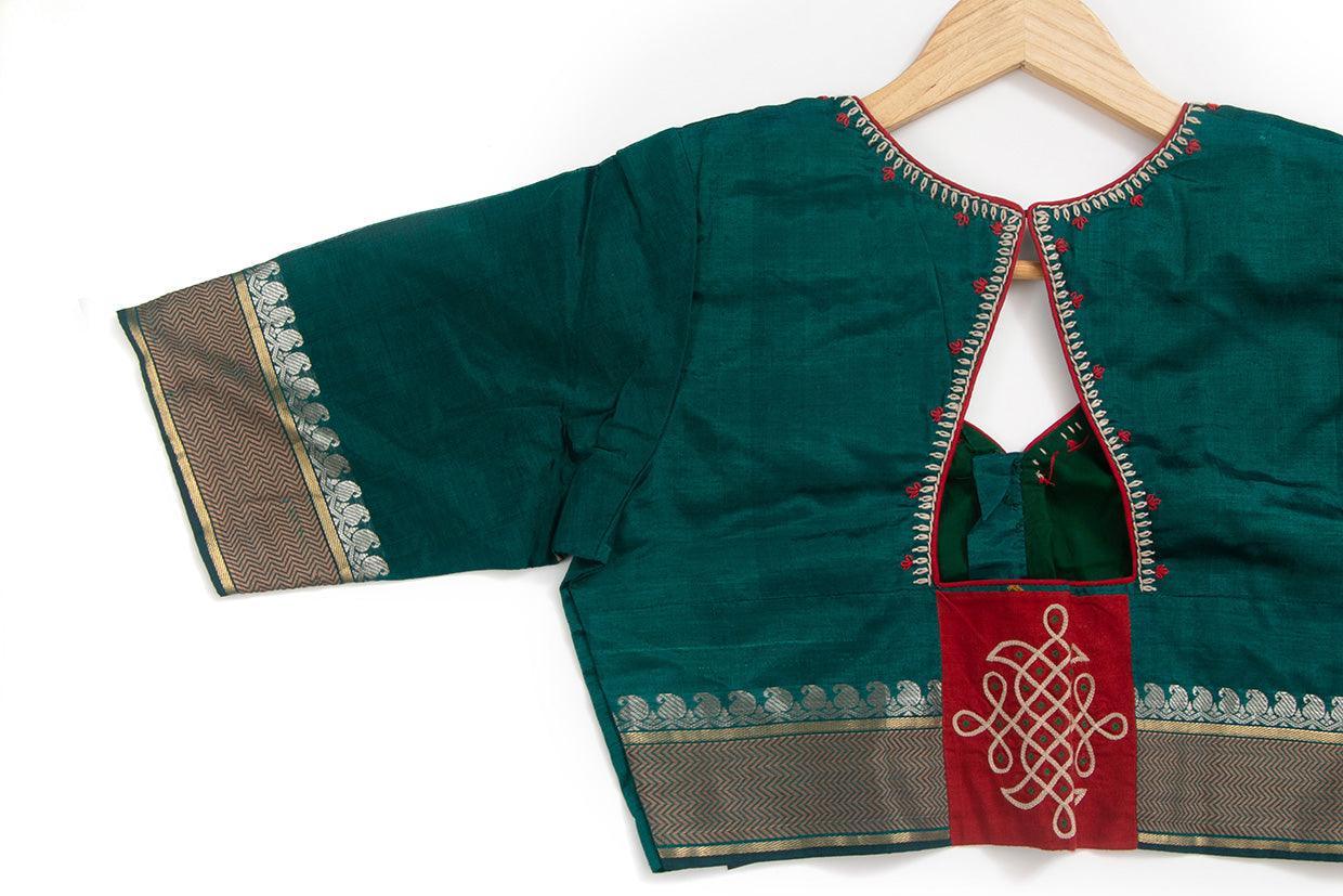 Green Silkcotton Readymade Blouse PV BL 156 - Blouse - Panjavarnam PV BL 156