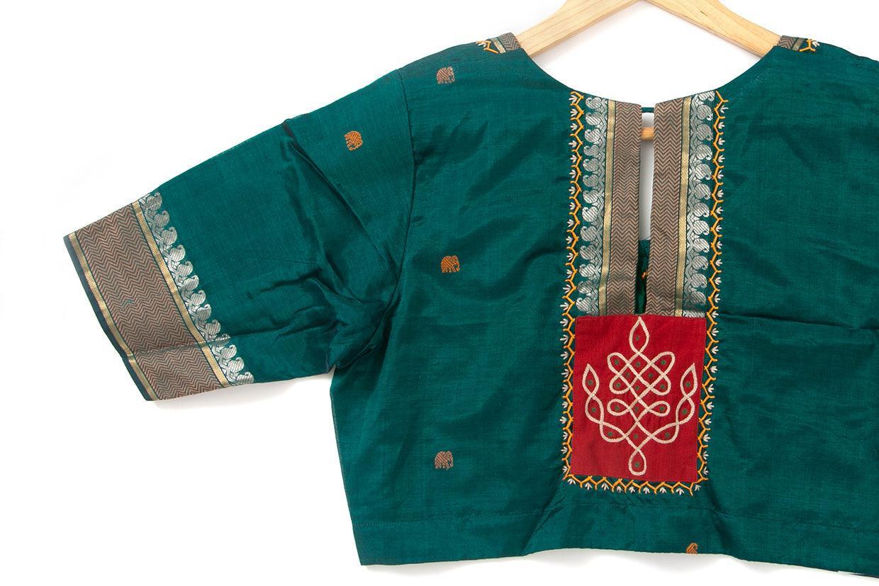 Green Silkcotton Readymade Blouse PV BL 157 - Blouse - Panjavarnam PV BL 157