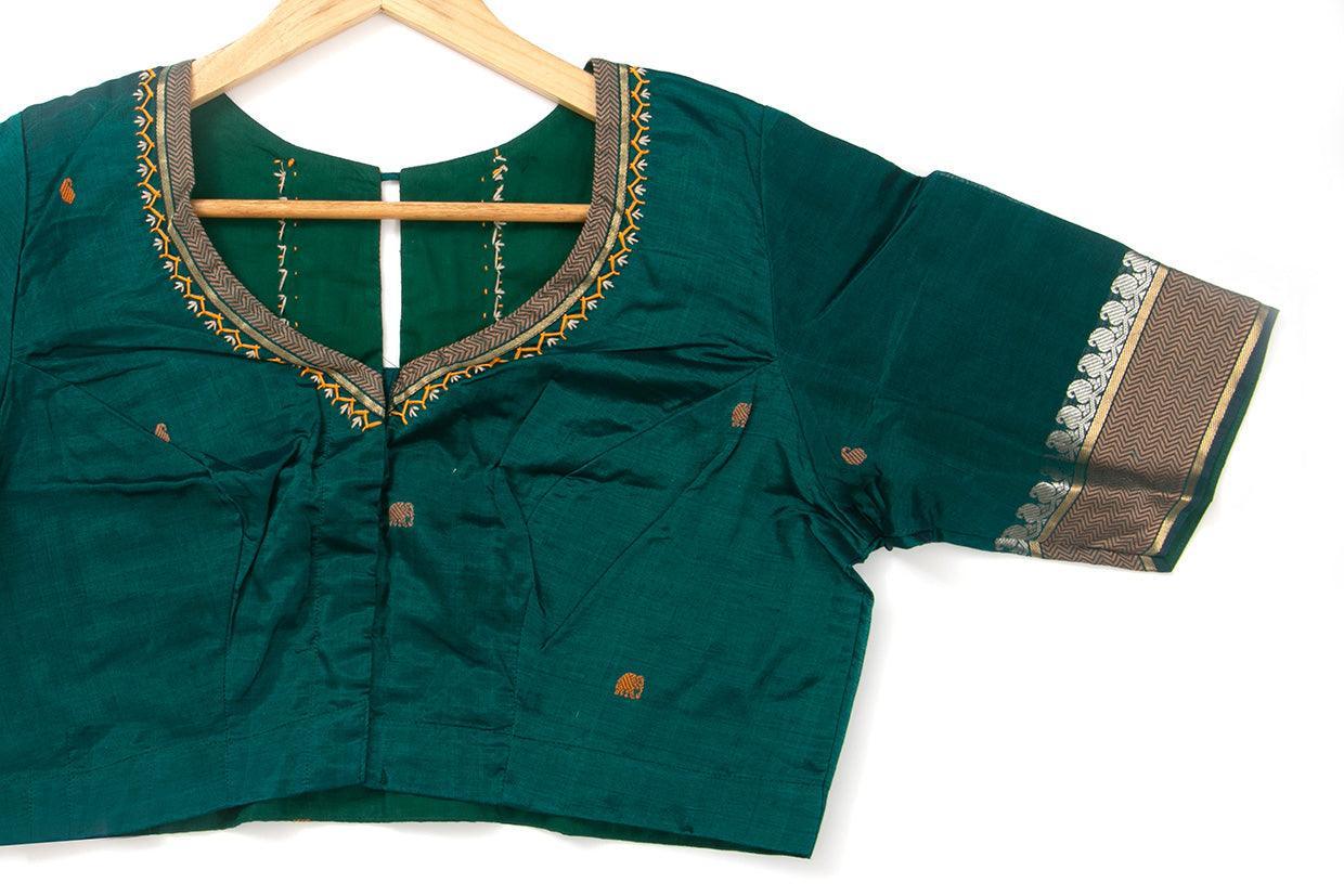 Green Silkcotton Readymade Blouse PV BL 157 - Blouse - Panjavarnam PV BL 157