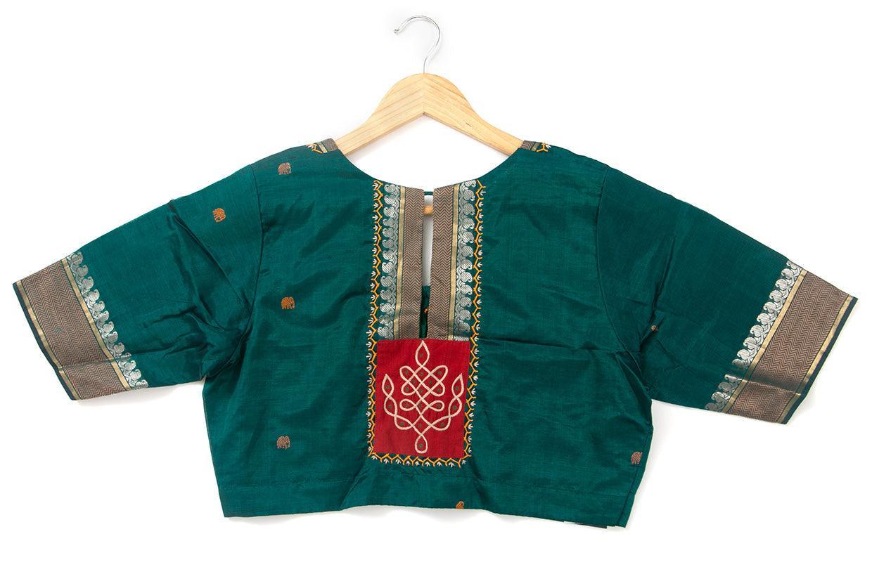 Green Silkcotton Readymade Blouse PV BL 157 - Blouse - Panjavarnam PV BL 157