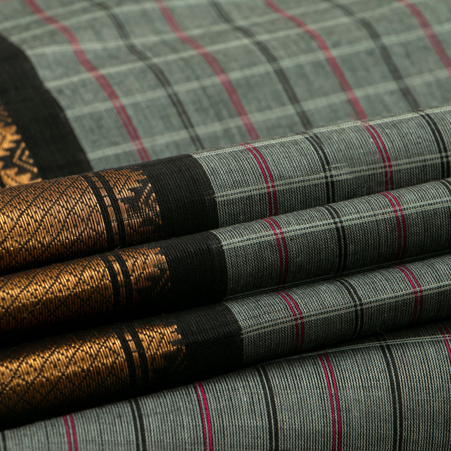 Grey And Black Kanchi Cotton Saree PV MM KC 299 - Cotton Saree - Panjavarnam PV MM KC 299