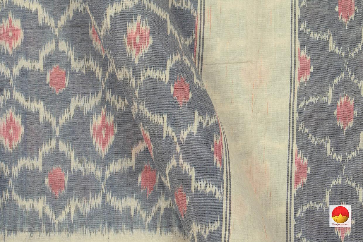 Grey And Off White Pochampally Ikkat Cotton Saree Handwoven SC 138 - Cotton Saree - Panjavarnam
