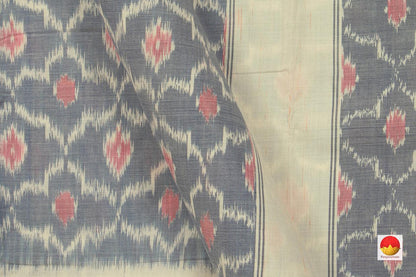 Grey And Off White Pochampally Ikkat Cotton Saree Handwoven SC 138 - Cotton Saree - Panjavarnam
