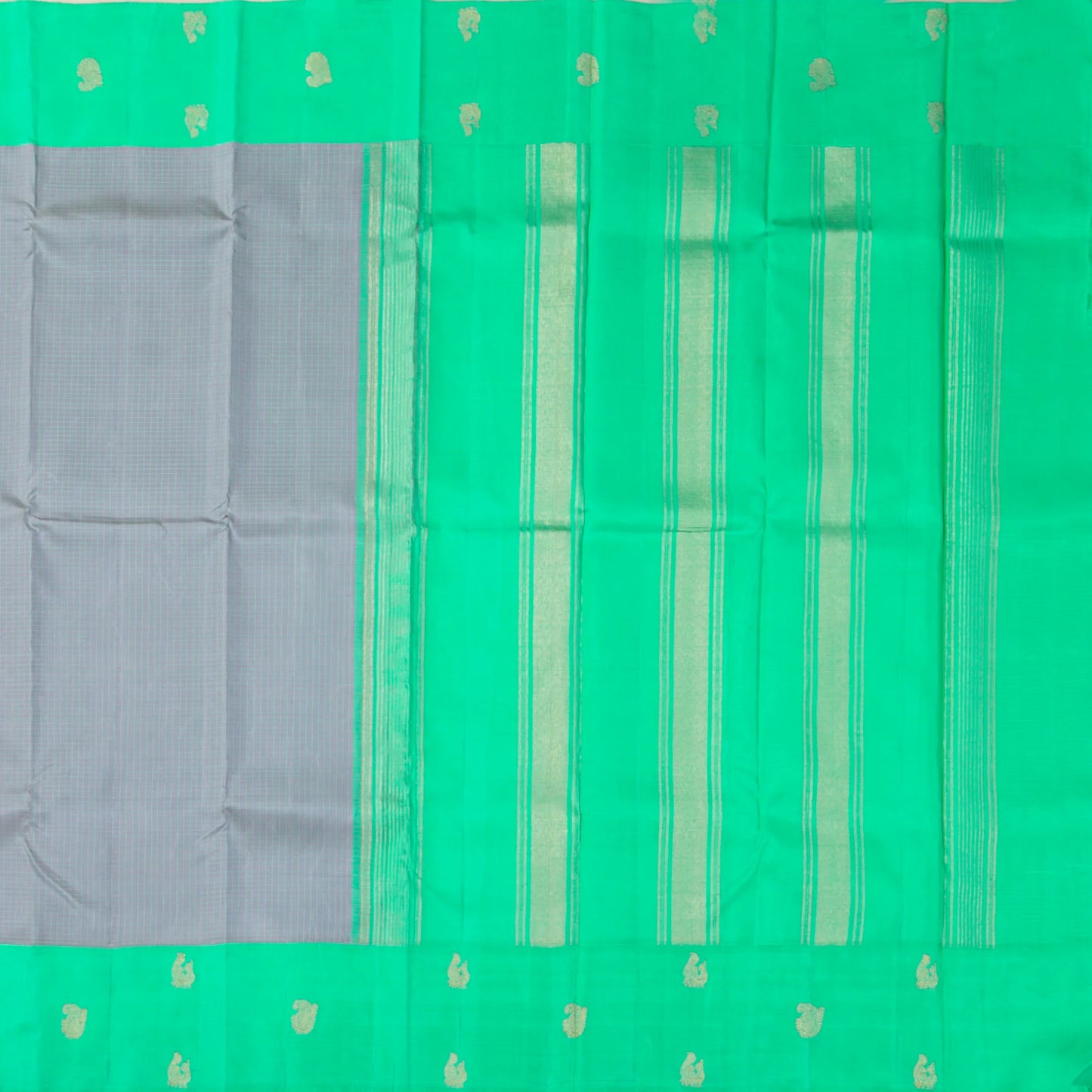 Grey And Sea Green Kanchipuram Silk Saree For Festive Wear PV NYC 1494 - Silk Sari - Panjavarnam PV NYC 1494