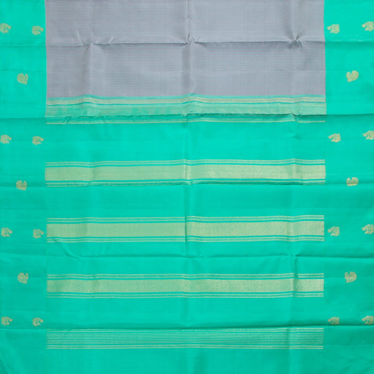 Grey And Sea Green Kanchipuram Silk Saree For Festive Wear PV NYC 1494 - Silk Sari - Panjavarnam PV NYC 1494