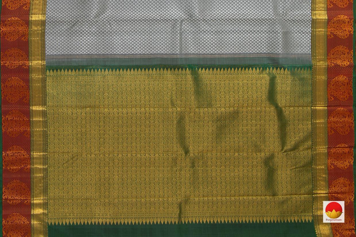 Grey Jacquard Kanchipuram Silk Saree Maroon Korvai Border Handwoven Pure Silk Pure Zari For Weddings - PV J 7026 - Silk Sari - Panjavarnam PV J 7026