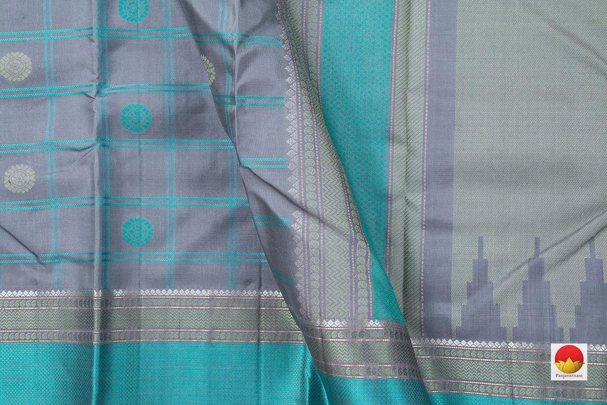 Grey Kanchipuram Silk Saree Handwoven Pure Silk No Zari For Office Wear PV RM NZ 443 - Silk Sari - Panjavarnam PV RM NZ 443