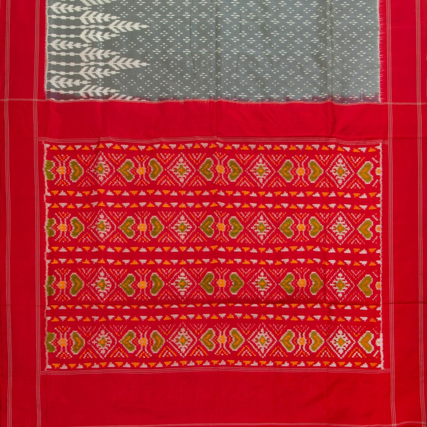 Grey Pochampally Silk Saree With Red Border Ikkat Handwoven Pure Silk For Office Wear PIK SIV 103 - Pochampally Silk - Panjavarnam PIK SIV 103