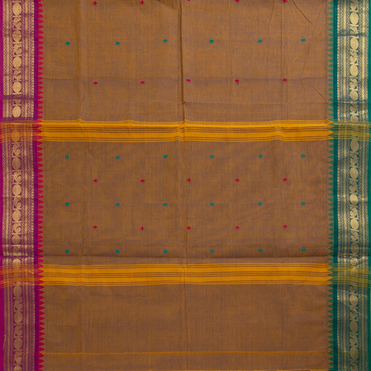 Khaki Kanchi Cotton Saree Ganga Jamuna Border PV MM KC 165 - Cotton Saree - Panjavarnam PV MM KC 165
