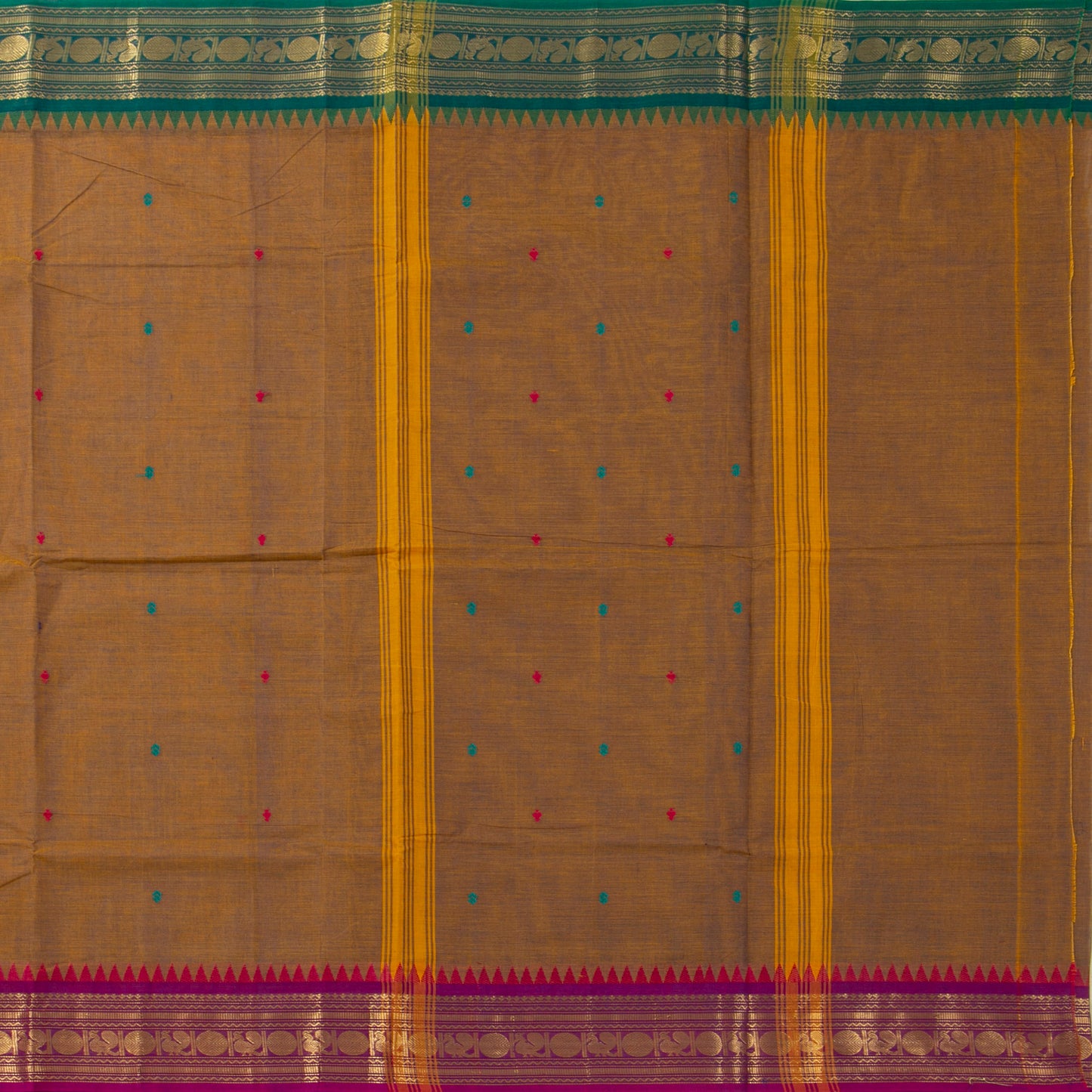 Khaki Kanchi Cotton Saree Ganga Jamuna Border PV MM KC 165 - Cotton Saree - Panjavarnam PV MM KC 165