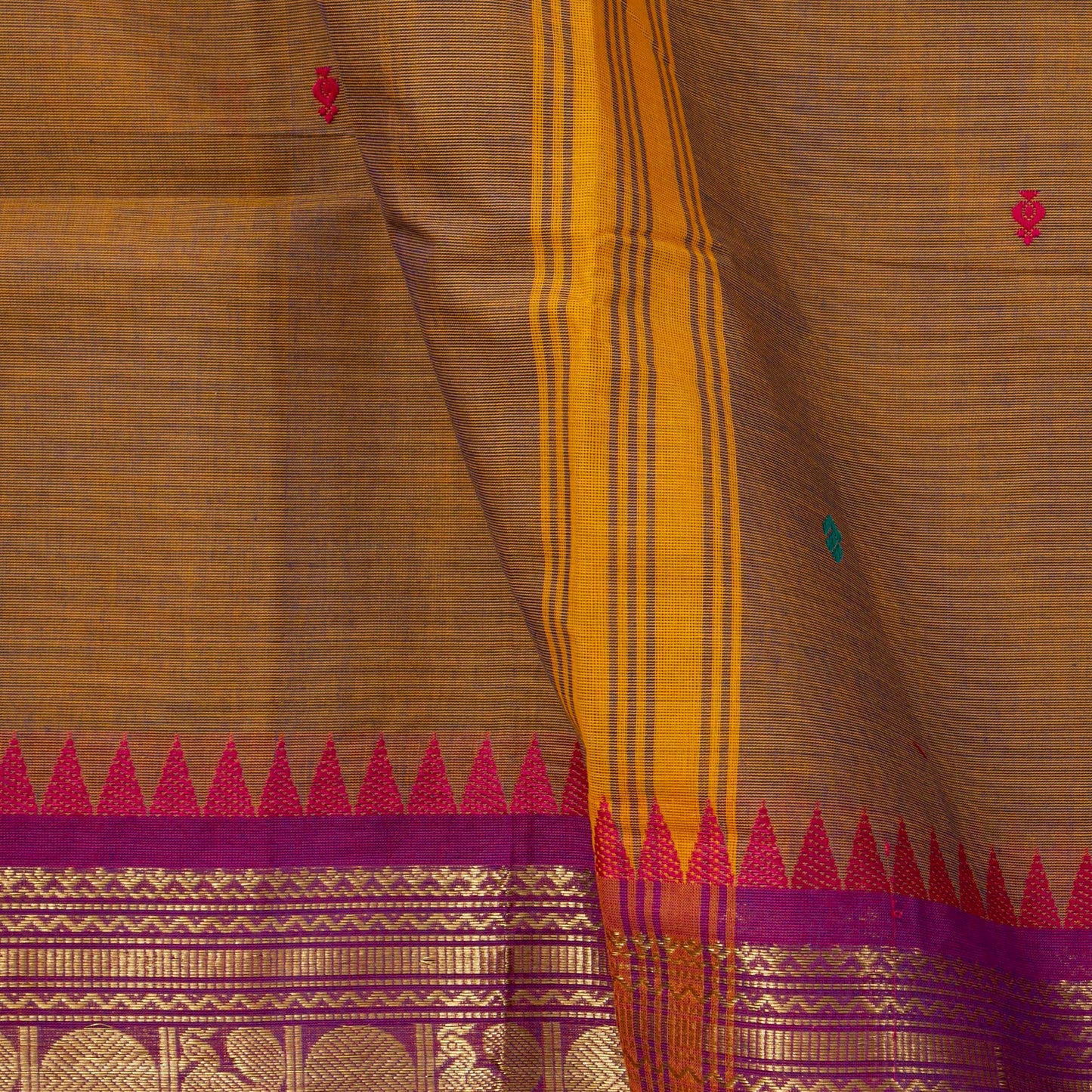 Khaki Kanchi Cotton Saree Ganga Jamuna Border PV MM KC 165 - Cotton Saree - Panjavarnam PV MM KC 165