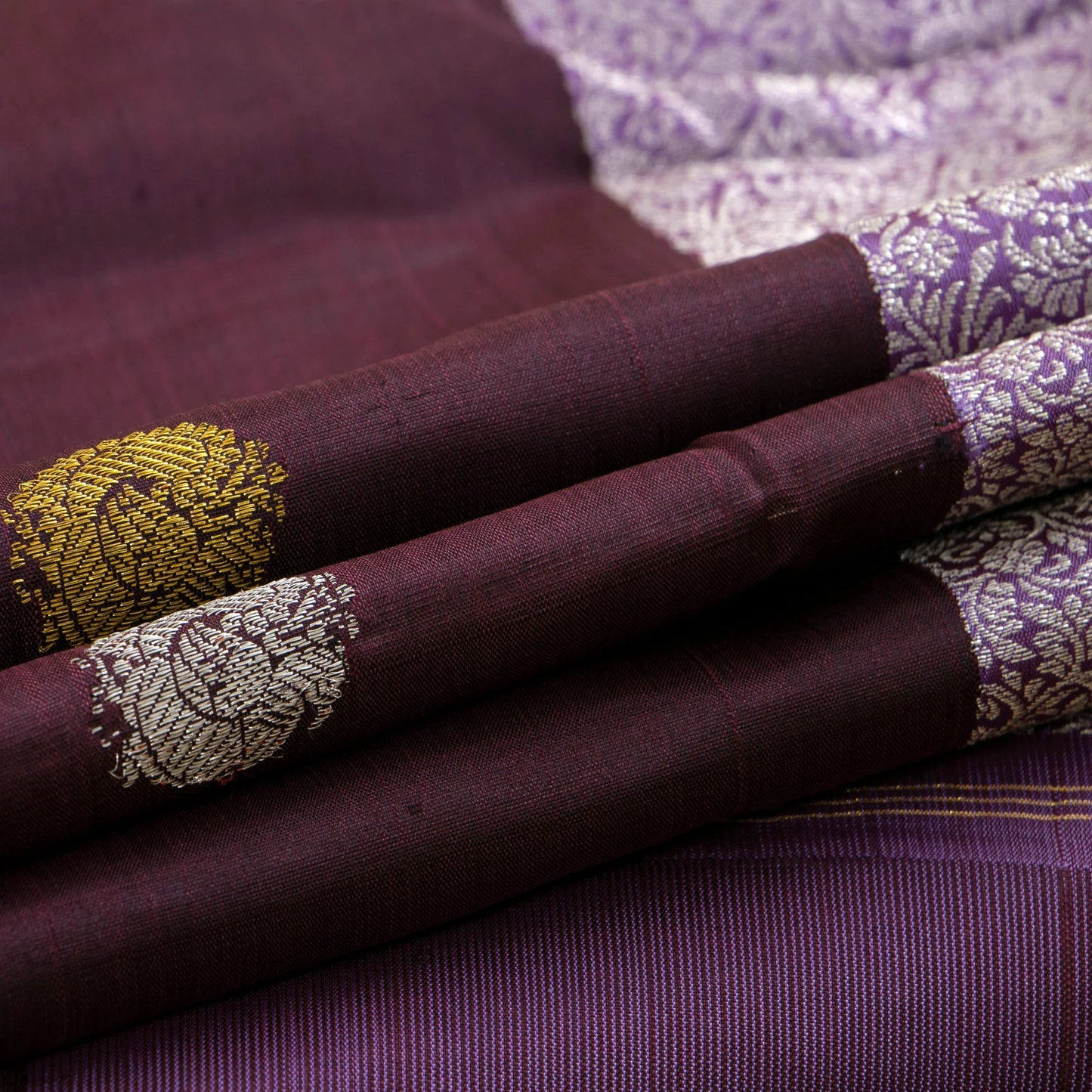 Lavender And Brown Kanchipuram Silk Saree For Festive Wear PV NYC 1543 - Silk Sari - Panjavarnam PV NYC 1543