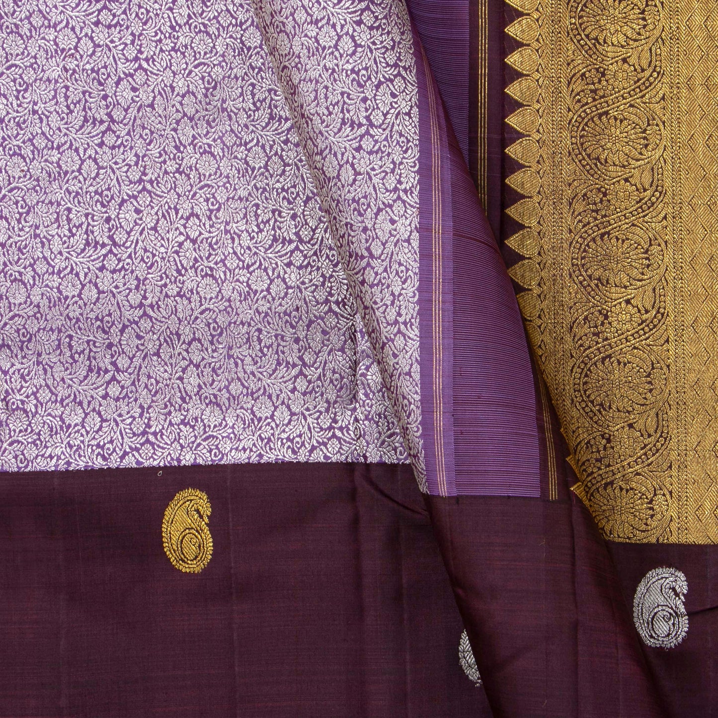 Lavender And Brown Kanchipuram Silk Saree For Festive Wear PV NYC 1543 - Silk Sari - Panjavarnam PV NYC 1543