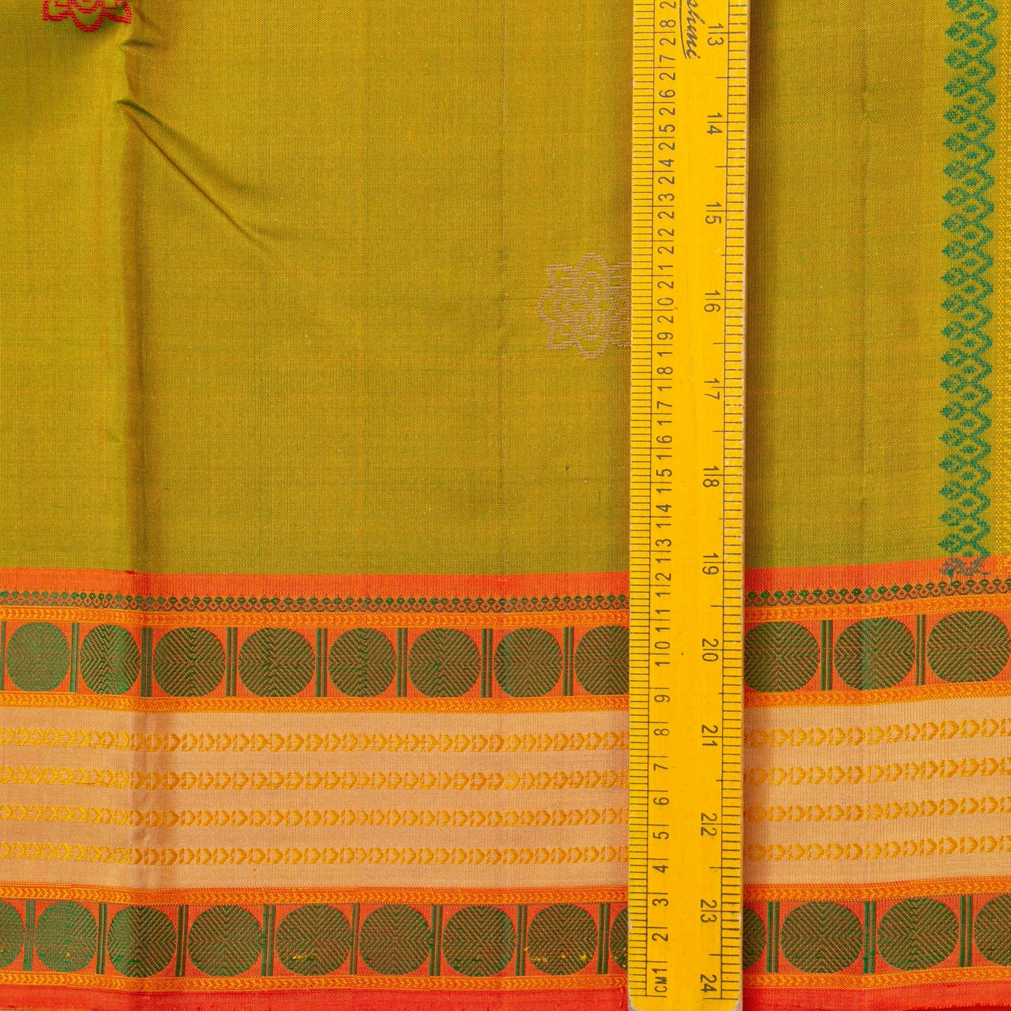 Leaf Green And Orange Non Zari Kanchipuram Silk Saree For Office Wear PV RM NZ 488 - Silk Sari - Panjavarnam PV RM NZ 488