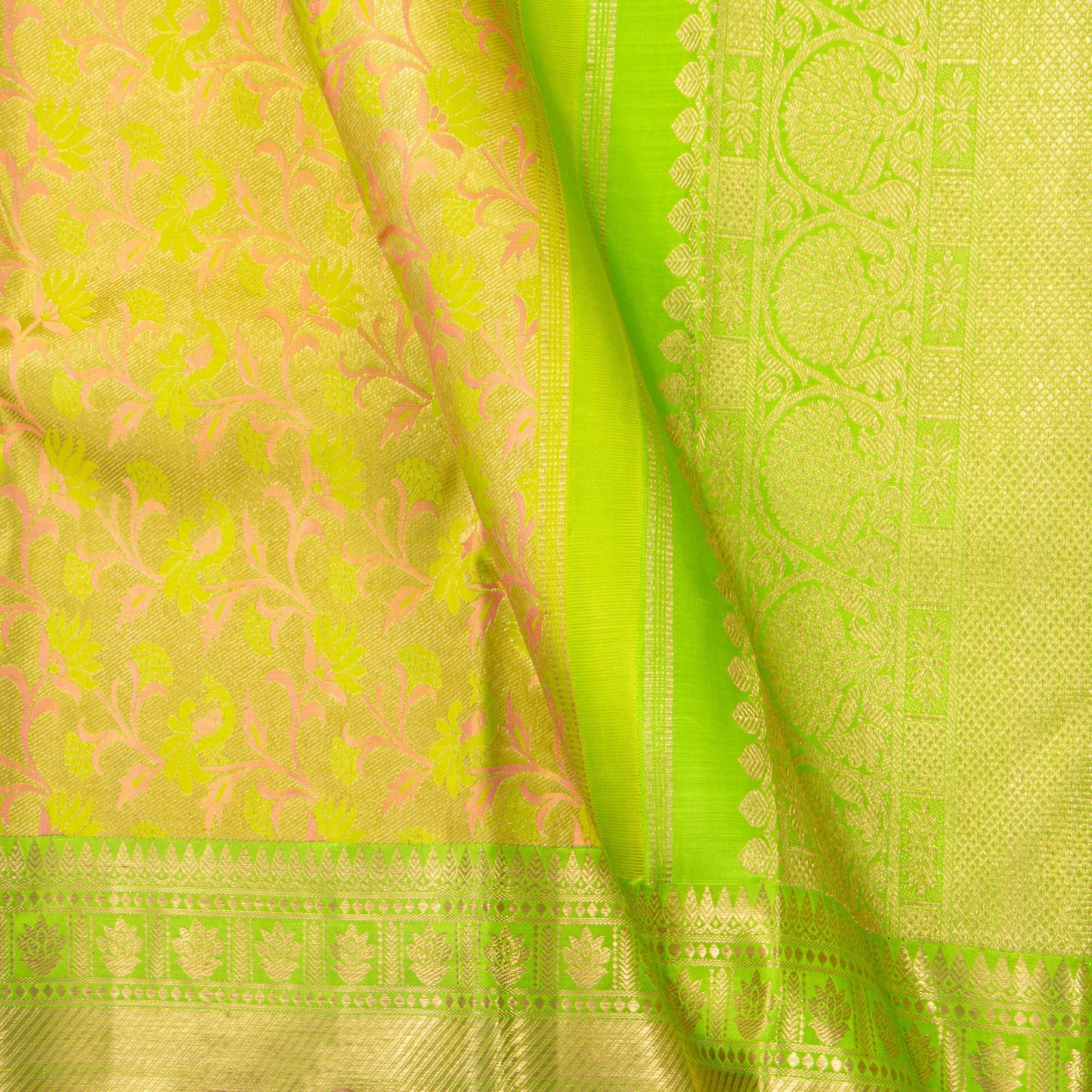 Light Green Kanchiupram Silk Saree With Pink Thread Work For Bridal Wear PPV NYC 1370 - Silk Sari - Panjavarnam PV NYC 1370