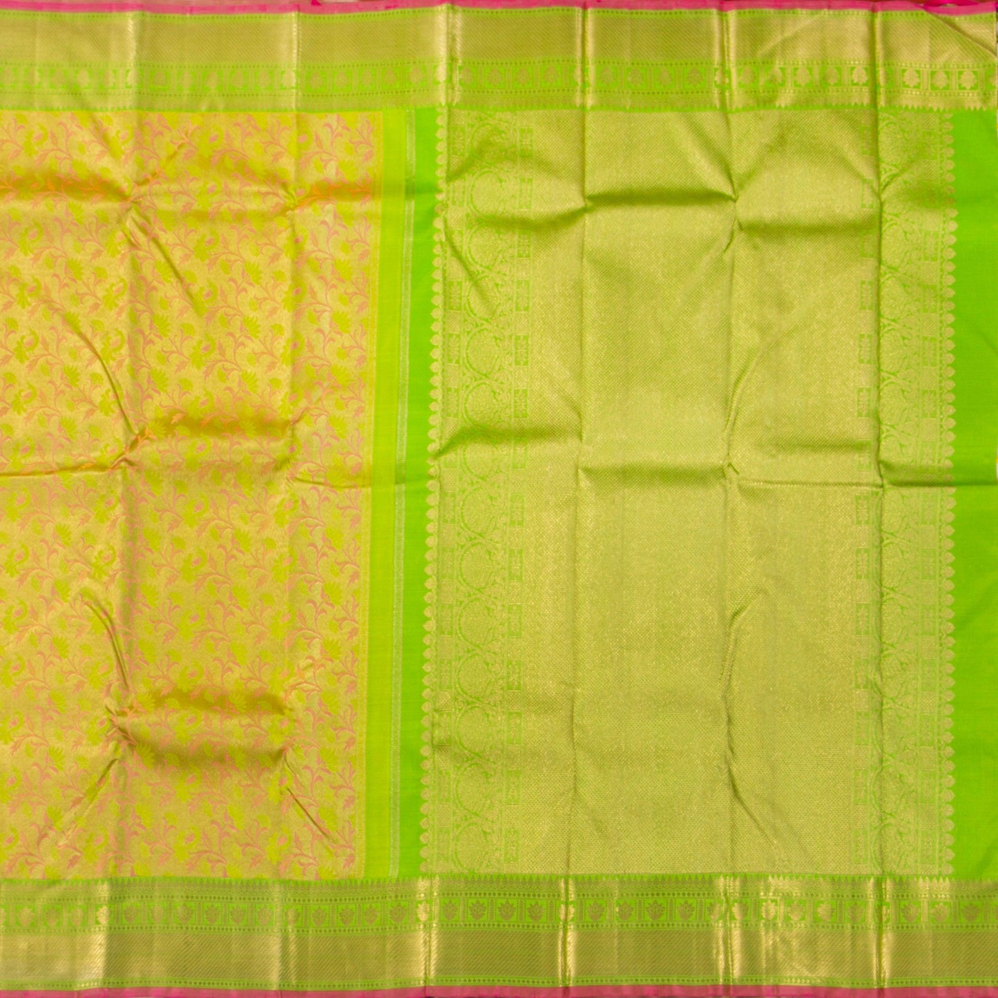 Light Green Kanchiupram Silk Saree With Pink Thread Work For Bridal Wear PPV NYC 1370 - Silk Sari - Panjavarnam PV NYC 1370