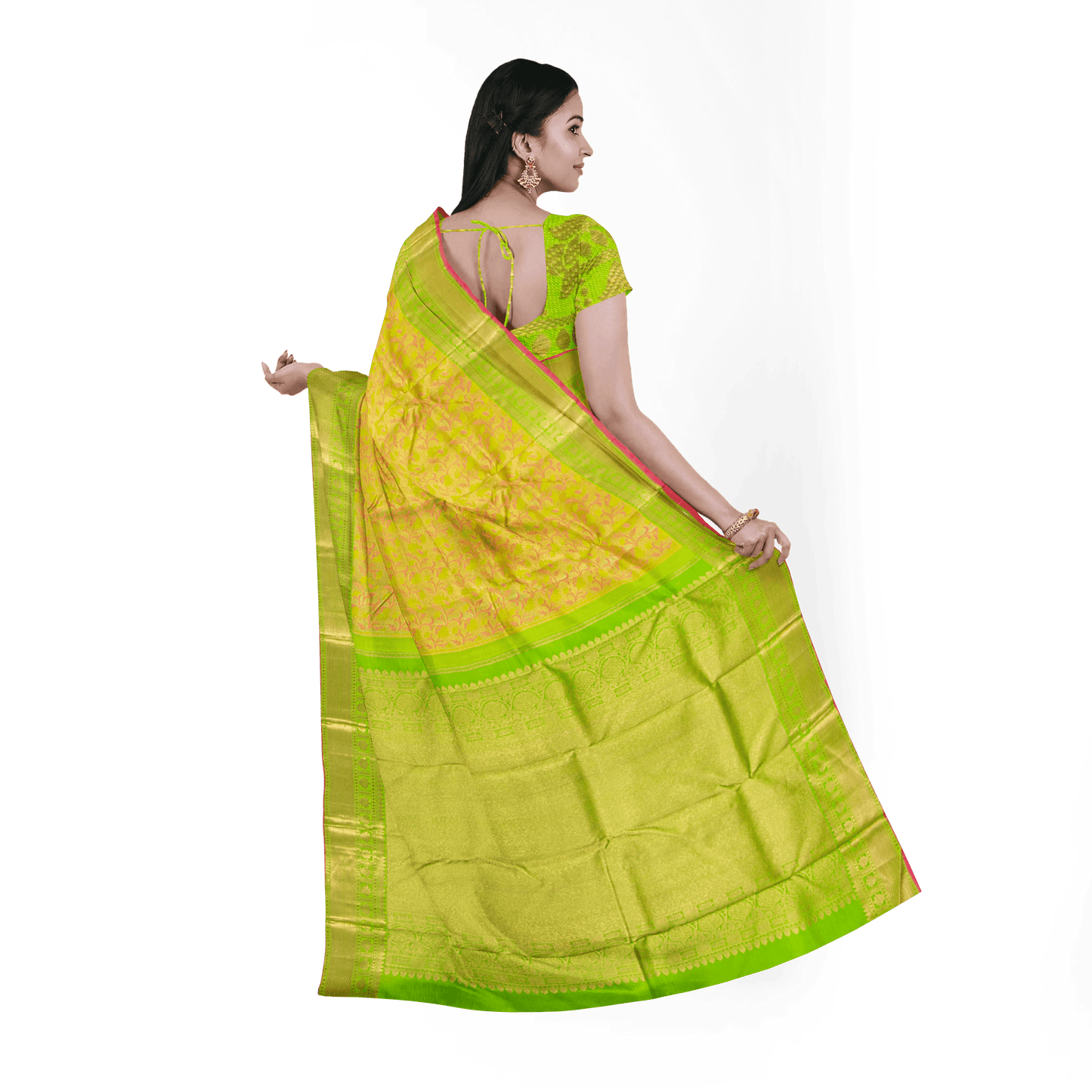 Light Green Kanchiupram Silk Saree With Pink Thread Work For Bridal Wear PPV NYC 1370 - Silk Sari - Panjavarnam PV NYC 1370