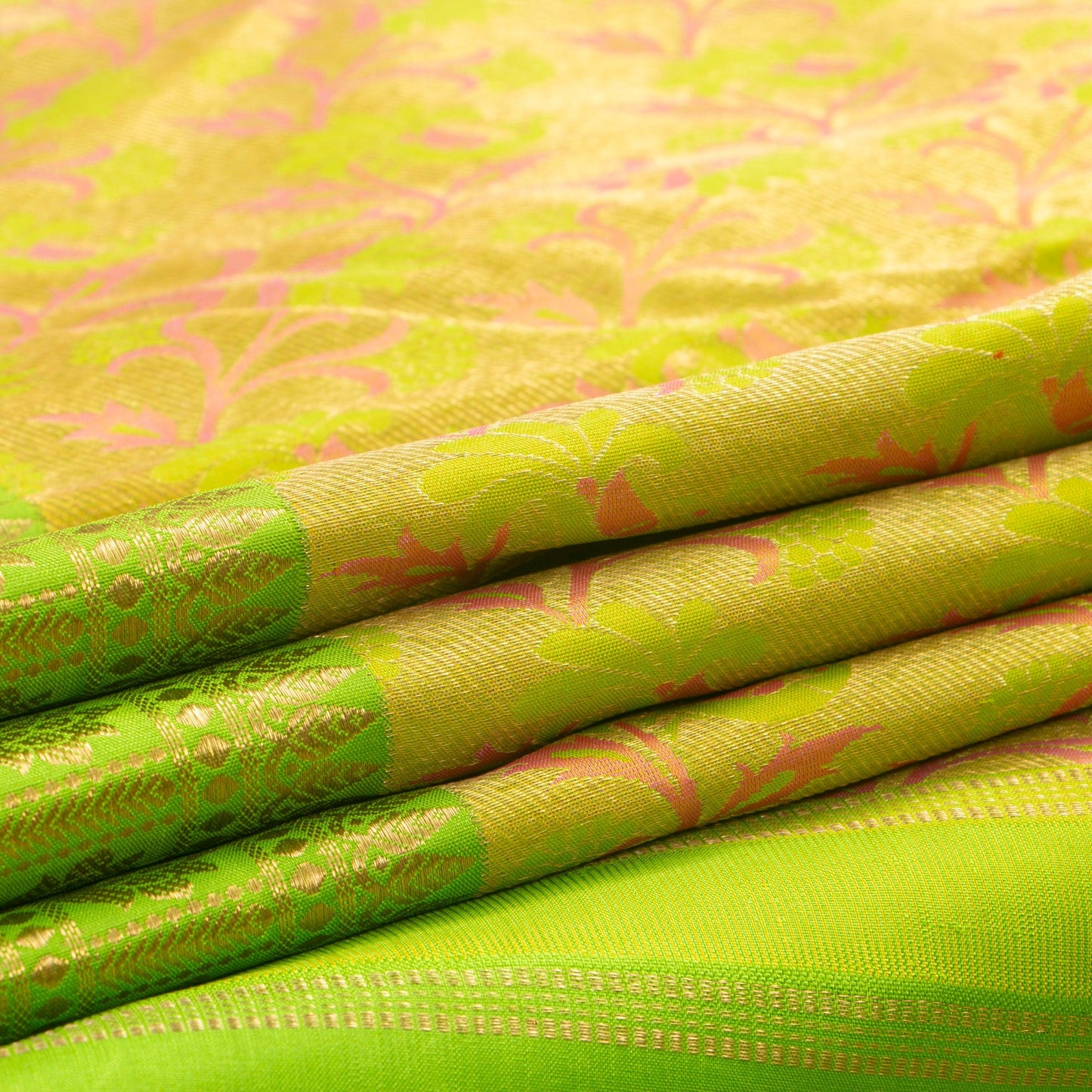 Light Green Kanchiupram Silk Saree With Pink Thread Work For Bridal Wear PPV NYC 1370 - Silk Sari - Panjavarnam PV NYC 1370