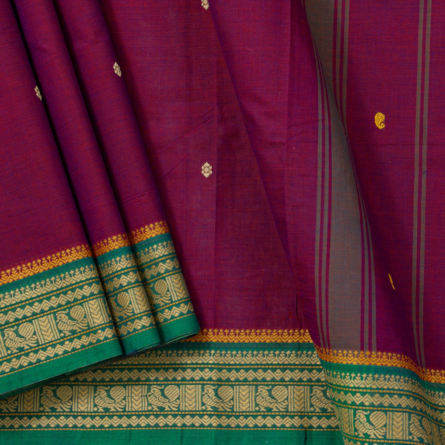 Magenta And Green Kanchi Cotton Saree PV MM KC 153 - Cotton Saree - Panjavarnam PV MM KC 153