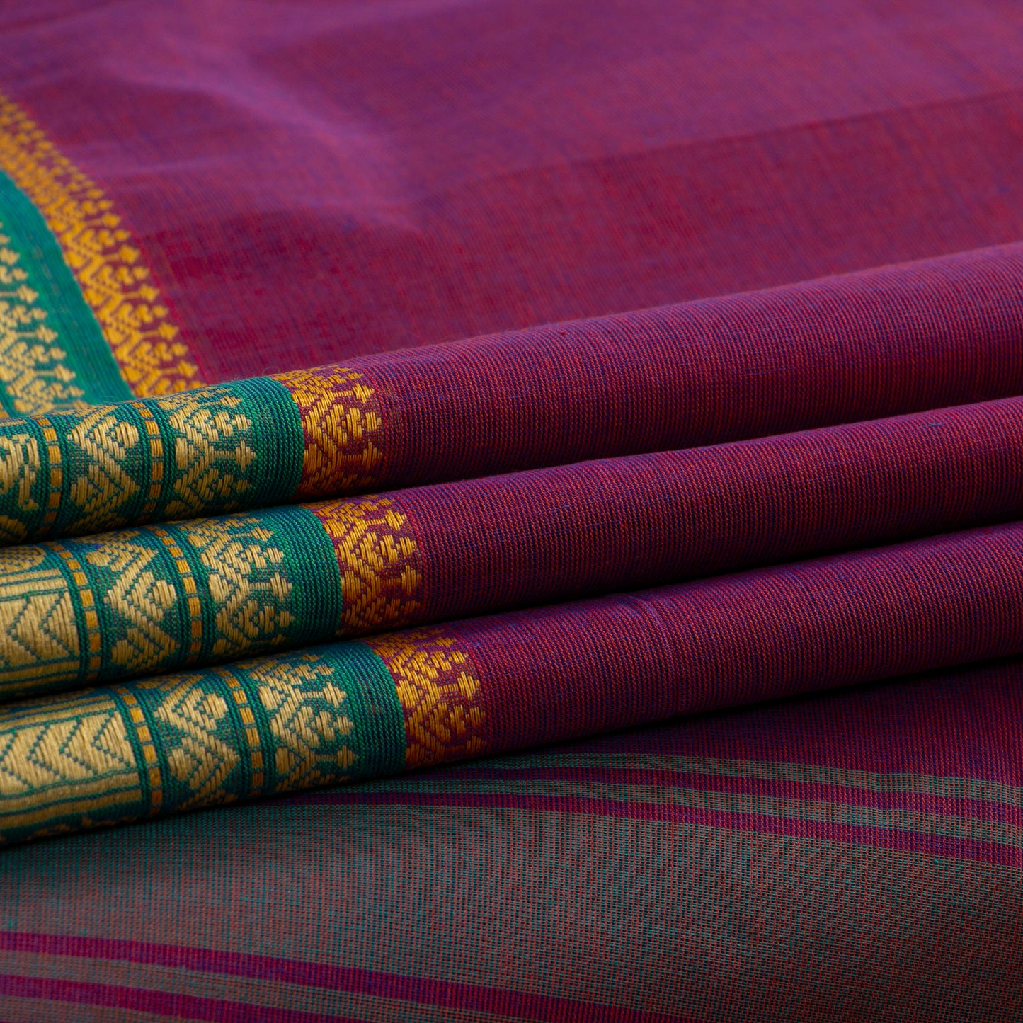 Magenta And Green Kanchi Cotton Saree PV MM KC 153 - Cotton Saree - Panjavarnam PV MM KC 153