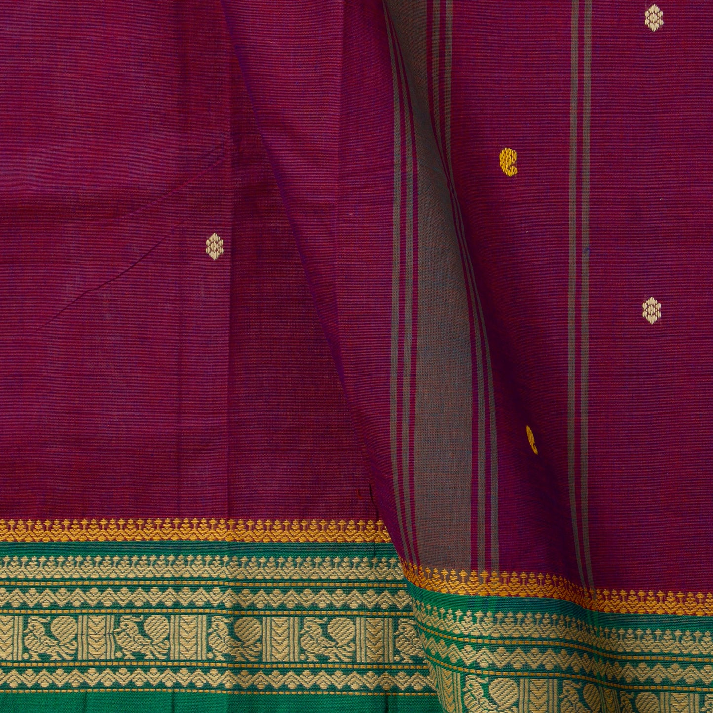 Magenta And Green Kanchi Cotton Saree PV MM KC 153 - Cotton Saree - Panjavarnam PV MM KC 153