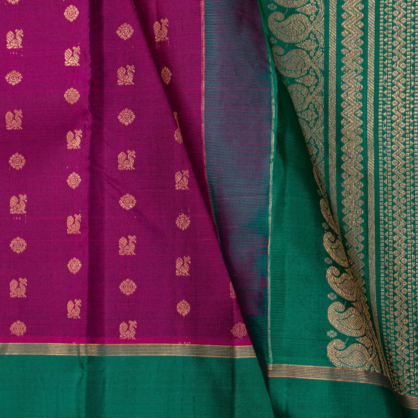 Magenta And Green Kanchipuram Silk Saree For Festive Wear PV NYC 1550 - Silk Sari - Panjavarnam PV NYC 1550
