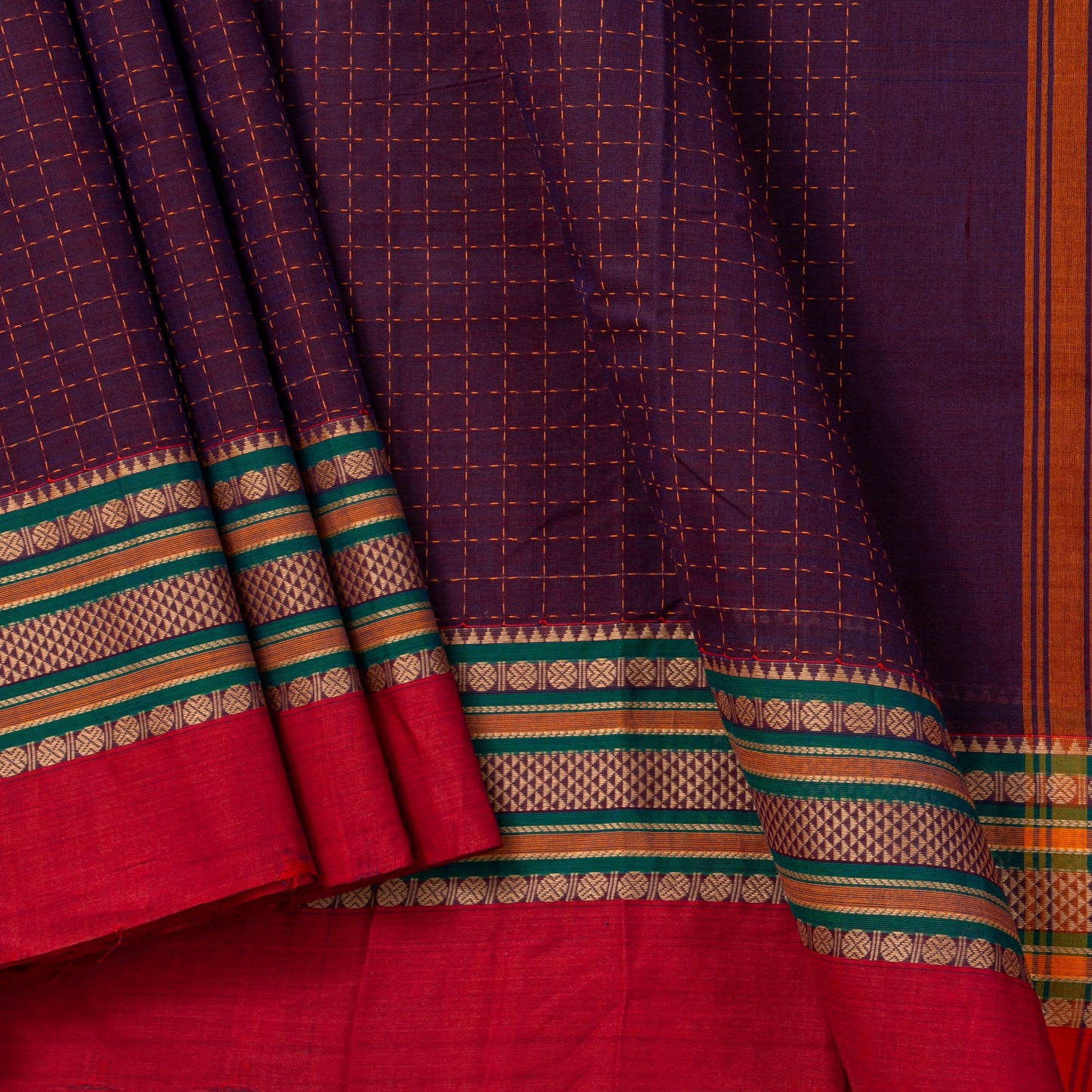 Magenta And Red Kanchi Cotton Saree PV MM KC 300 - Cotton Saree - Panjavarnam PV MM KC 300