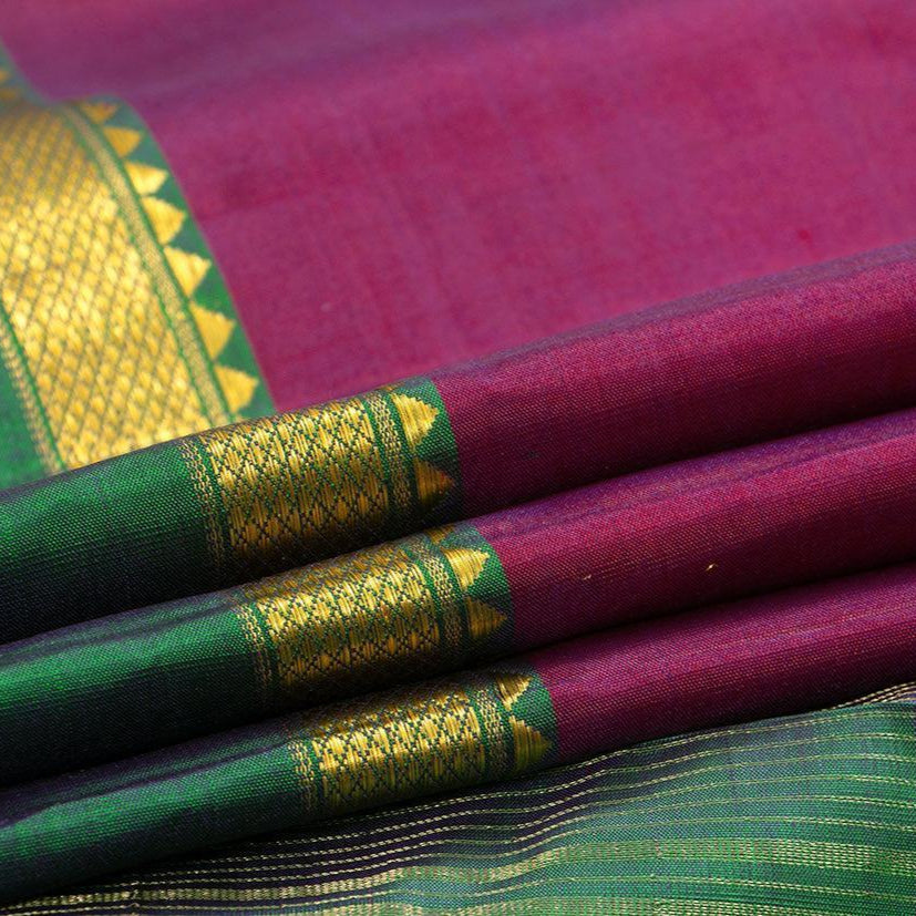 Magenta Ganga Jamuna Border Kanchipuram Silk Saree Light Weight For Festive Wear PV KNN 202 - Silk Sari - Panjavarnam PV KNN 202