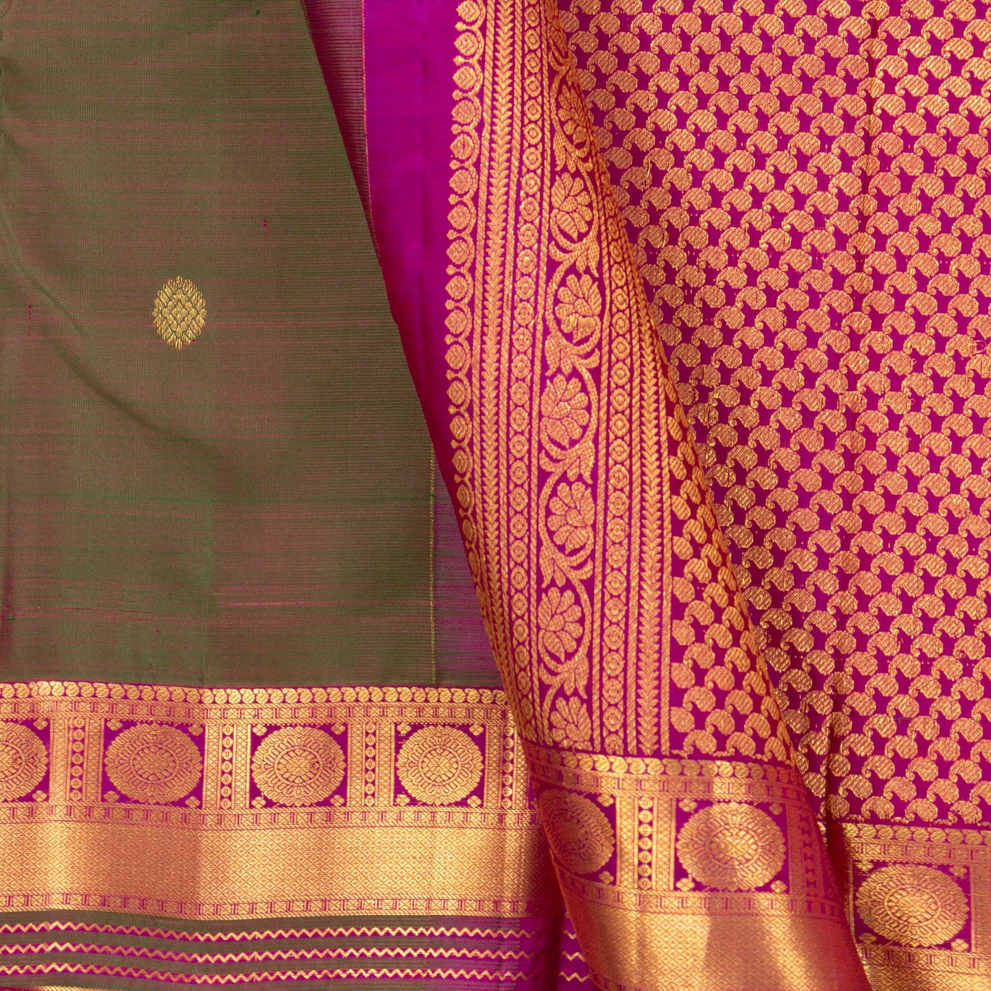 Manthulir Green And Pink Kanchipuram Silk Saree For Festive Wear PV NYC 1335 - Silk Sari - Panjavarnam PV NYC 1335