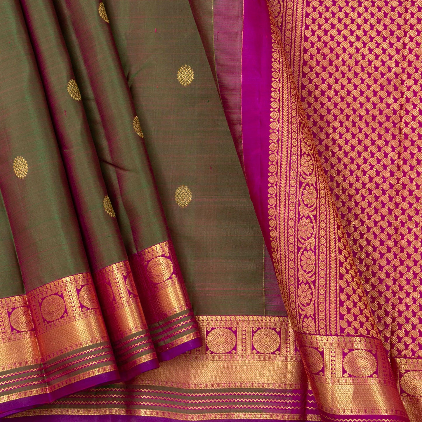 Manthulir Green And Pink Kanchipuram Silk Saree For Festive Wear PV NYC 1335 - Silk Sari - Panjavarnam PV NYC 1335