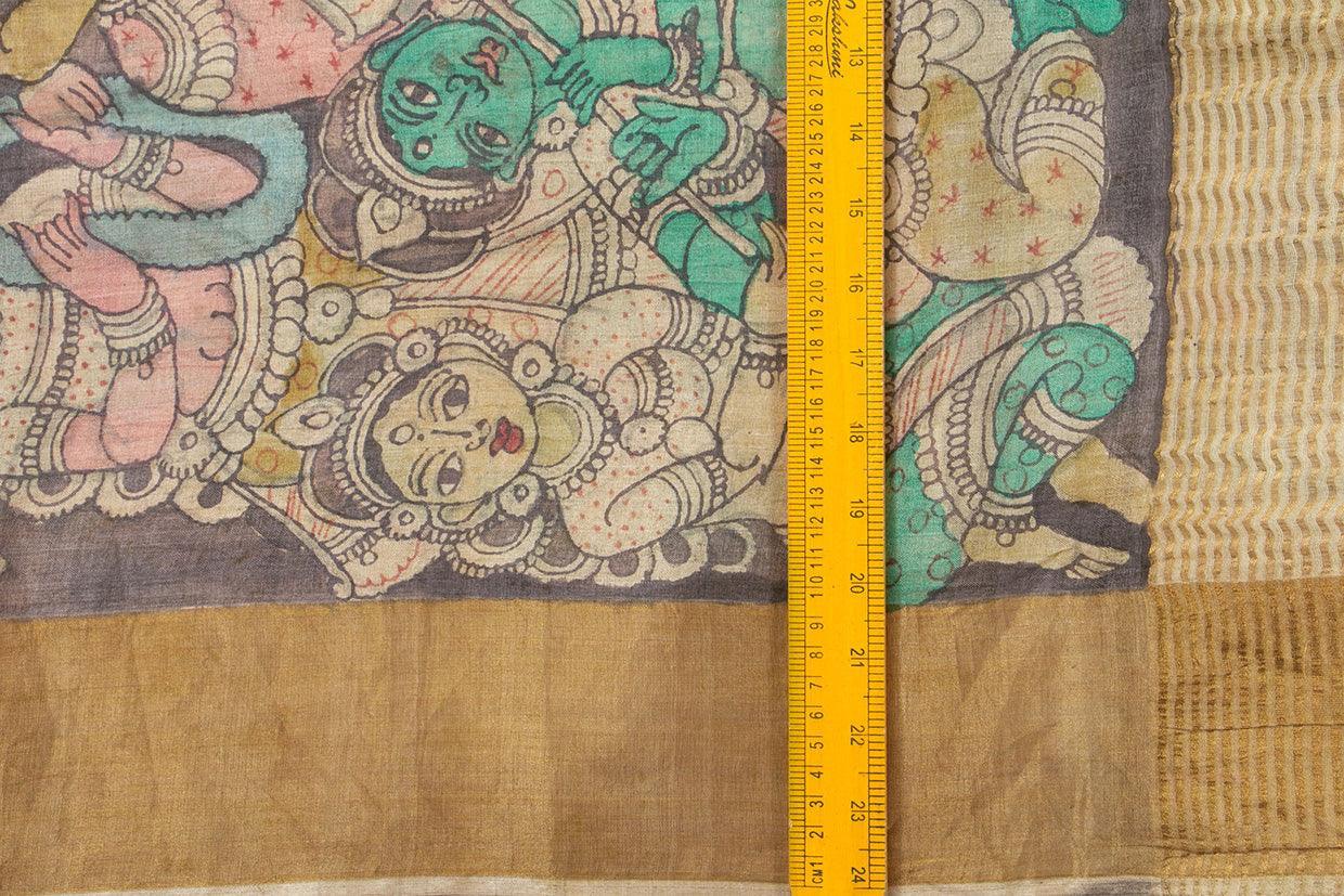Maroon And Black Kalamkari Tussar Silk Saree Handpainted Floral Patterns Organic Vegetable Dyes PT K VSR 113 - Kalamkari Silk - Panjavarnam PT K VSR 113