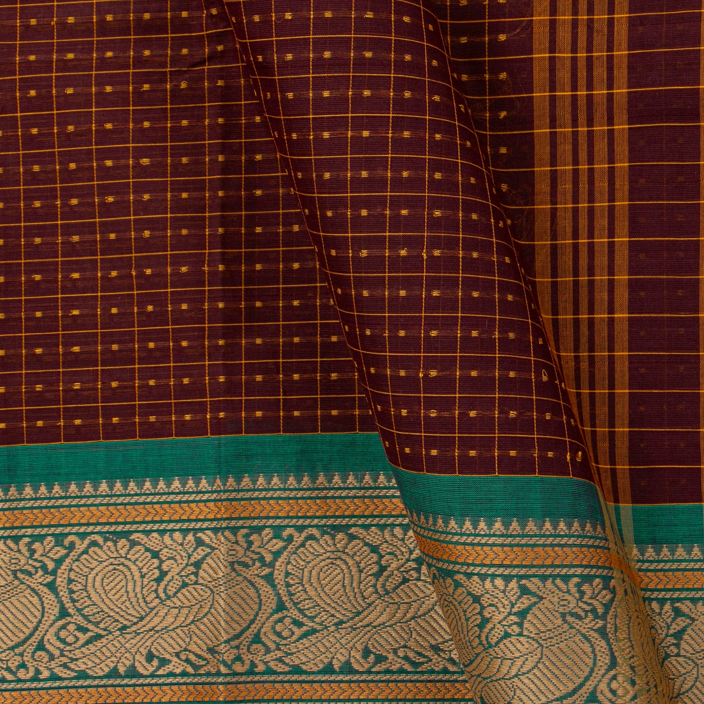 Maroon And Green Kanchi Cotton Saree PV MM KC 295 - Cotton Saree - Panjavarnam PV MM KC 295