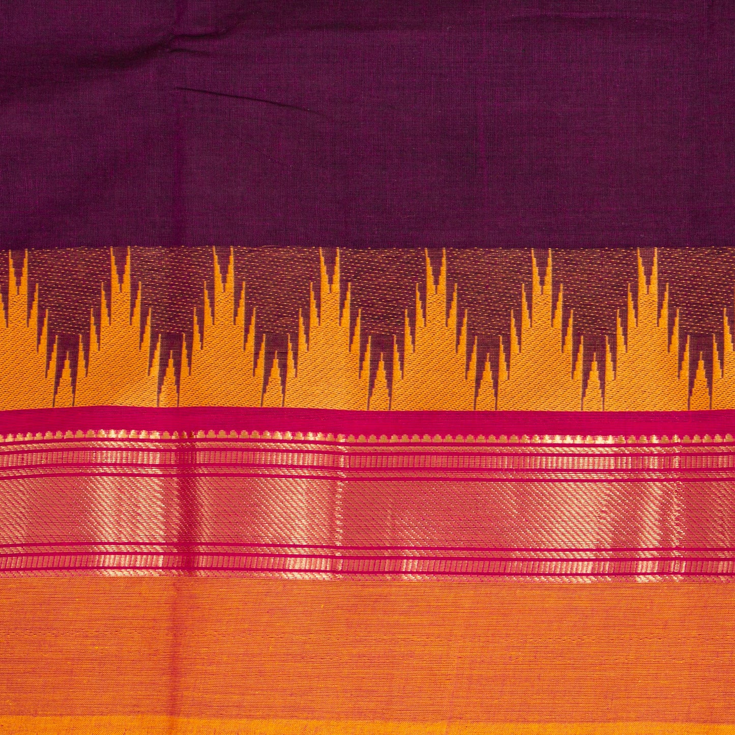 Maroon And Mustard Kanchi Cotton Saree Ganga Jamuna Border PV MM KC 122 - Cotton Saree - Panjavarnam PV MM KC 122