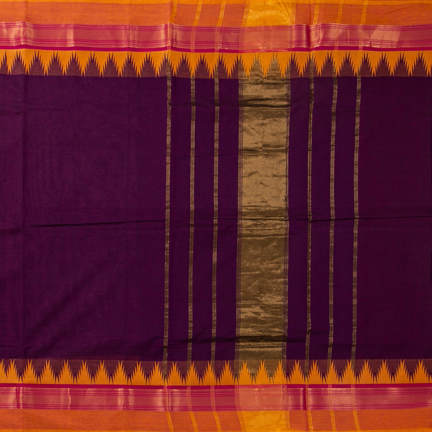 Maroon And Mustard Kanchi Cotton Saree Ganga Jamuna Border PV MM KC 122 - Cotton Saree - Panjavarnam PV MM KC 122