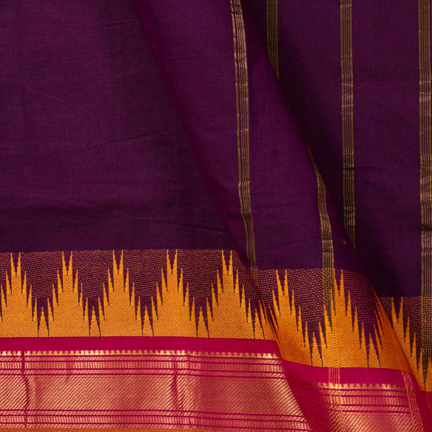Maroon And Mustard Kanchi Cotton Saree Ganga Jamuna Border PV MM KC 122 - Cotton Saree - Panjavarnam PV MM KC 122