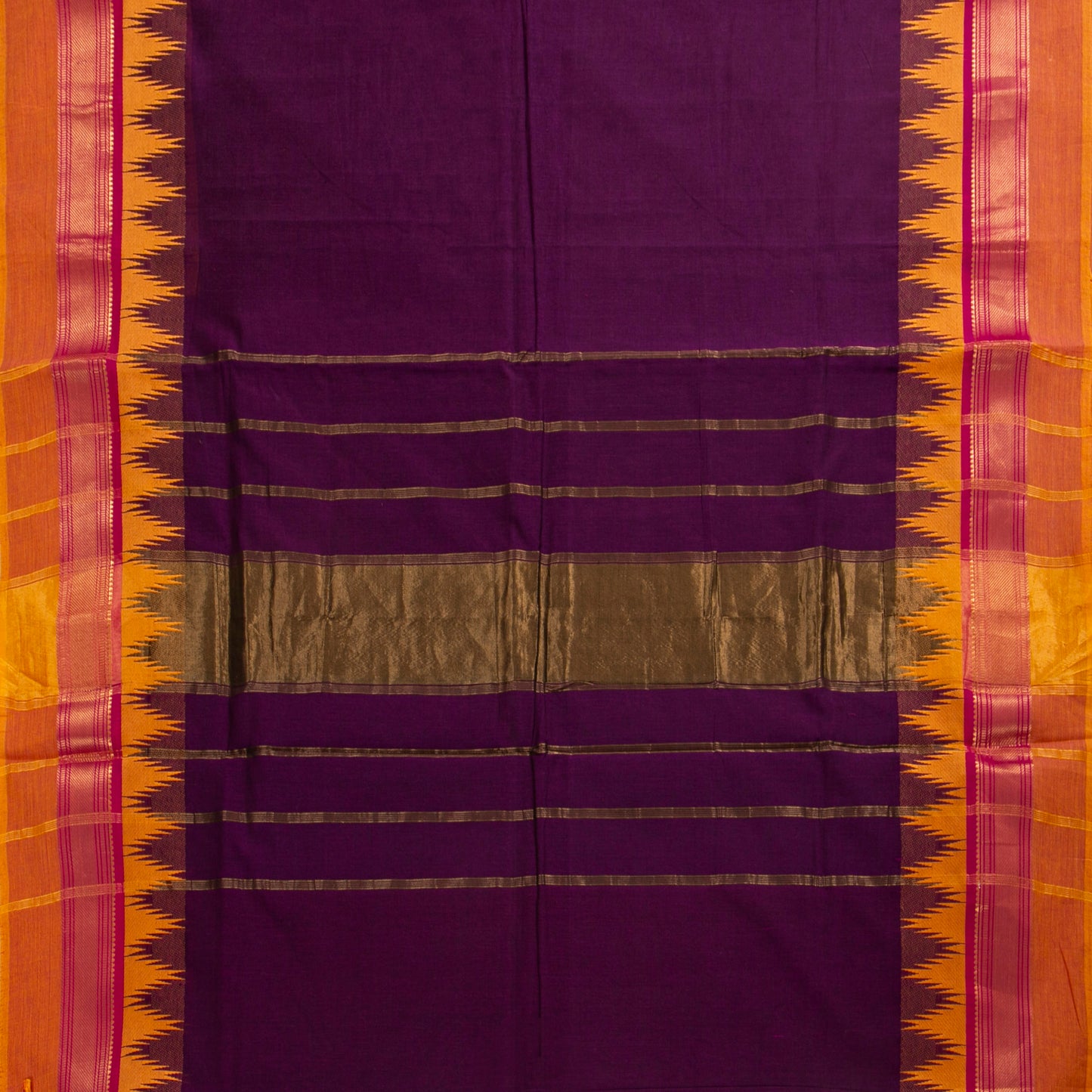 Maroon And Mustard Kanchi Cotton Saree Ganga Jamuna Border PV MM KC 122 - Cotton Saree - Panjavarnam PV MM KC 122