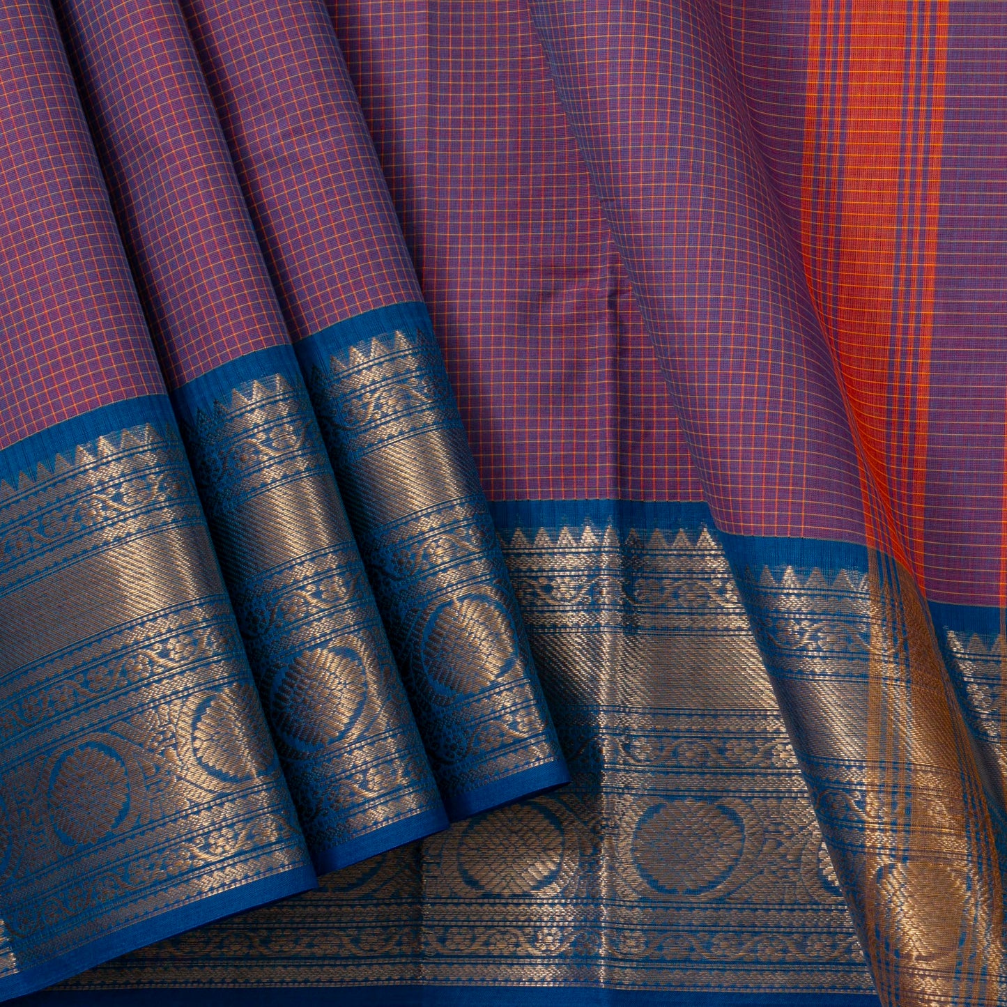 Mauve And Blue Kanchi Cotton Saree PV MM KC 150 - Cotton Saree - Panjavarnam PV MM KC 150