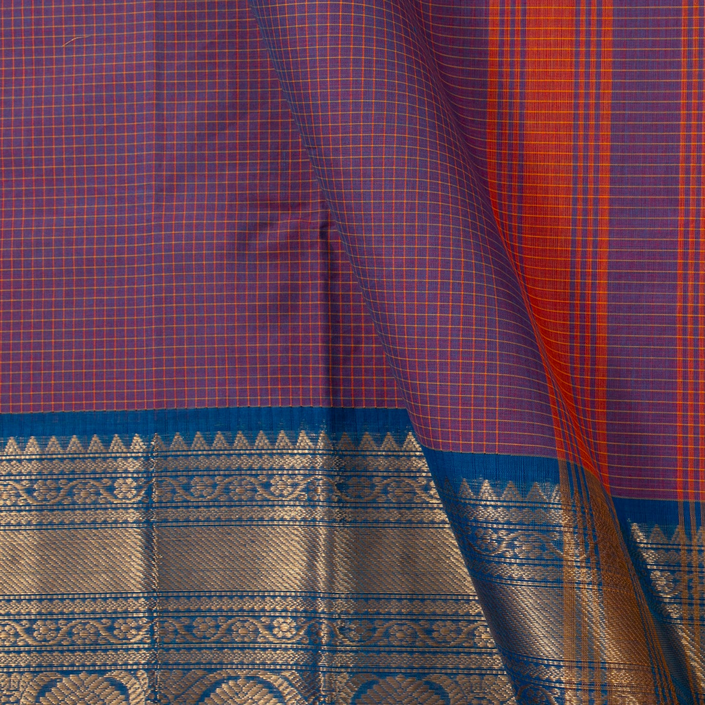 Mauve And Blue Kanchi Cotton Saree PV MM KC 150 - Cotton Saree - Panjavarnam PV MM KC 150