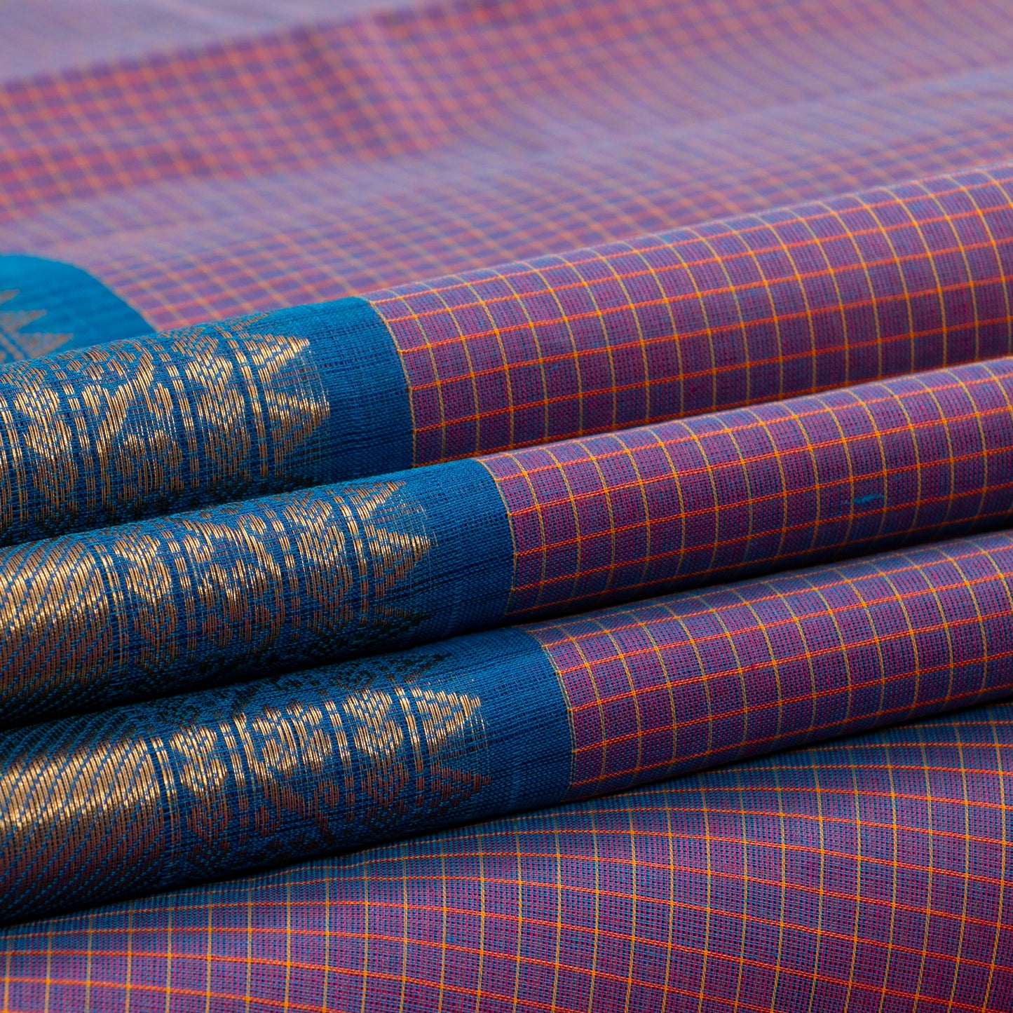 Mauve And Blue Kanchi Cotton Saree PV MM KC 150 - Cotton Saree - Panjavarnam PV MM KC 150