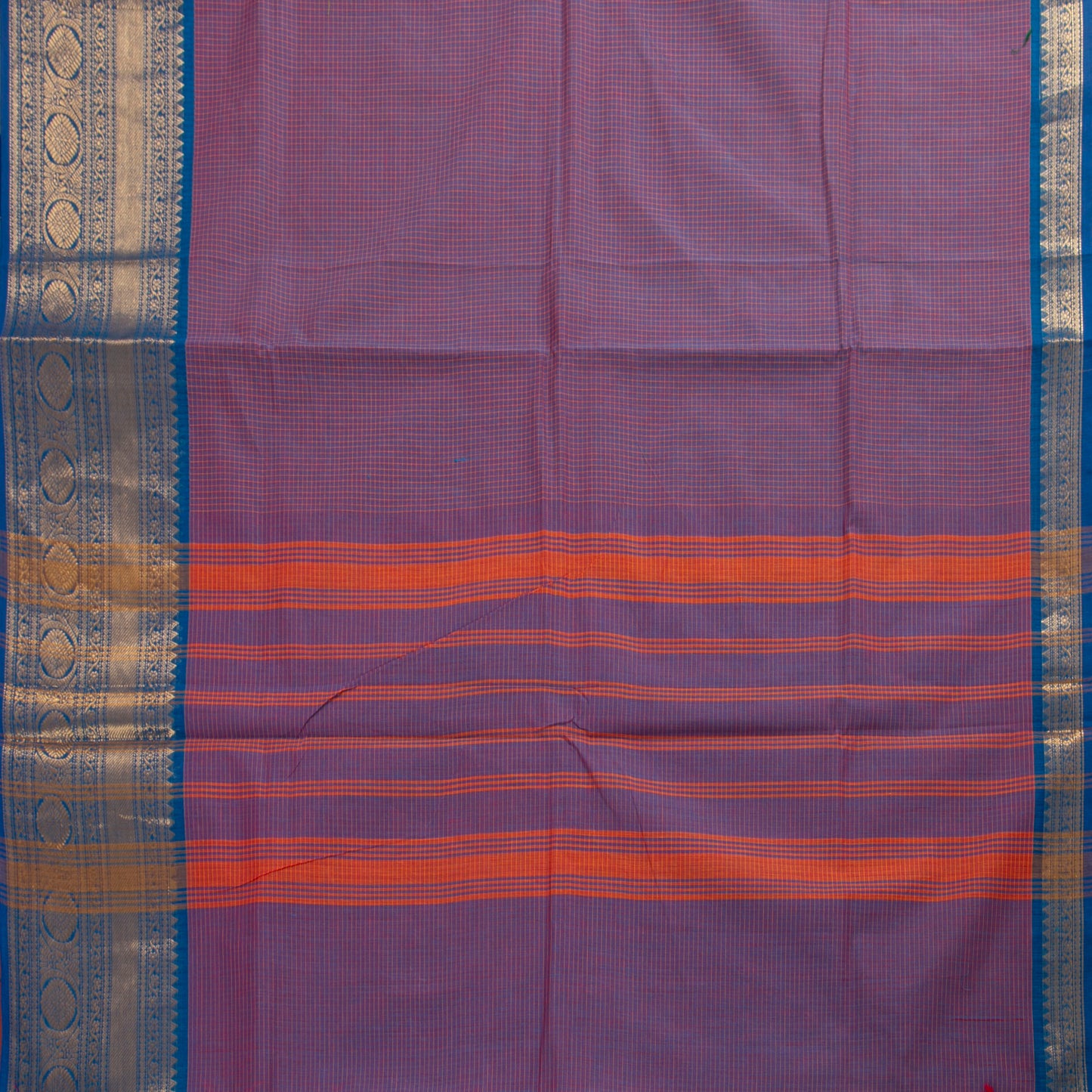 Mauve And Blue Kanchi Cotton Saree PV MM KC 150 - Cotton Saree - Panjavarnam PV MM KC 150
