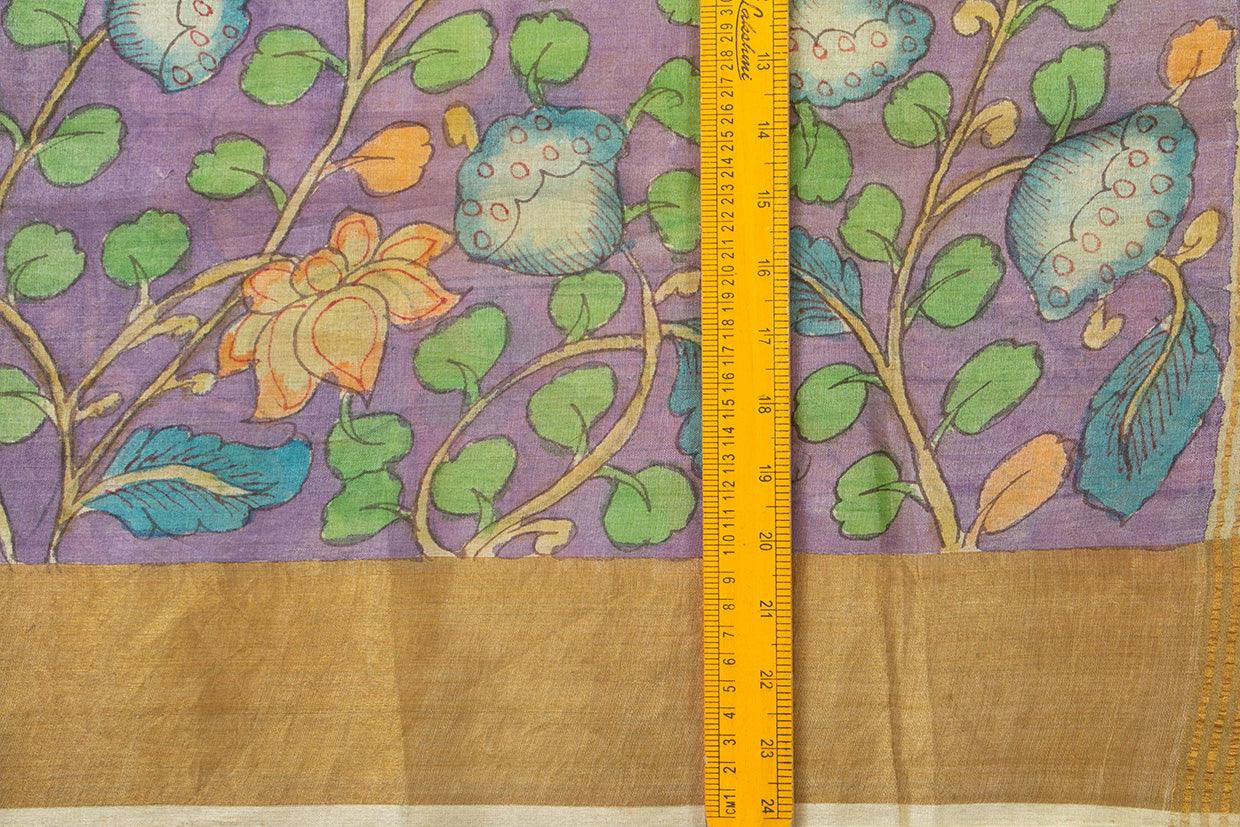 Mauve And YellowKalamkari Tussar Silk Saree Handpainted Floral Patterns Organic Vegetable Dyes PT K VSR 114 - Kalamkari Silk - Panjavarnam