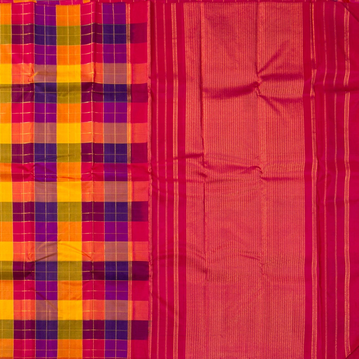 Multi Colour Checks Kanchipuram Borderless Silk Saree For Festive Wear PV RSP 227 - Silk Sari - Panjavarnam PV RSP 227