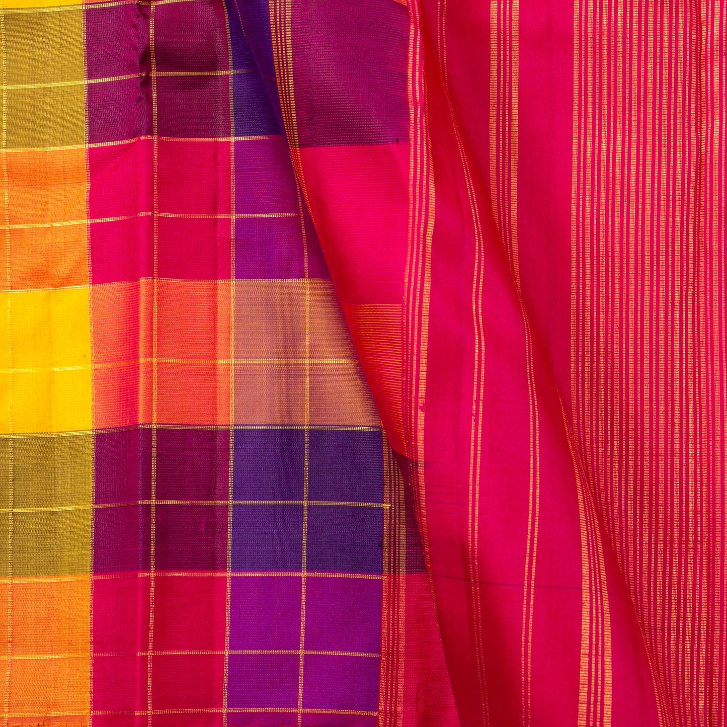 Multi Colour Checks Kanchipuram Borderless Silk Saree For Festive Wear PV RSP 227 - Silk Sari - Panjavarnam PV RSP 227