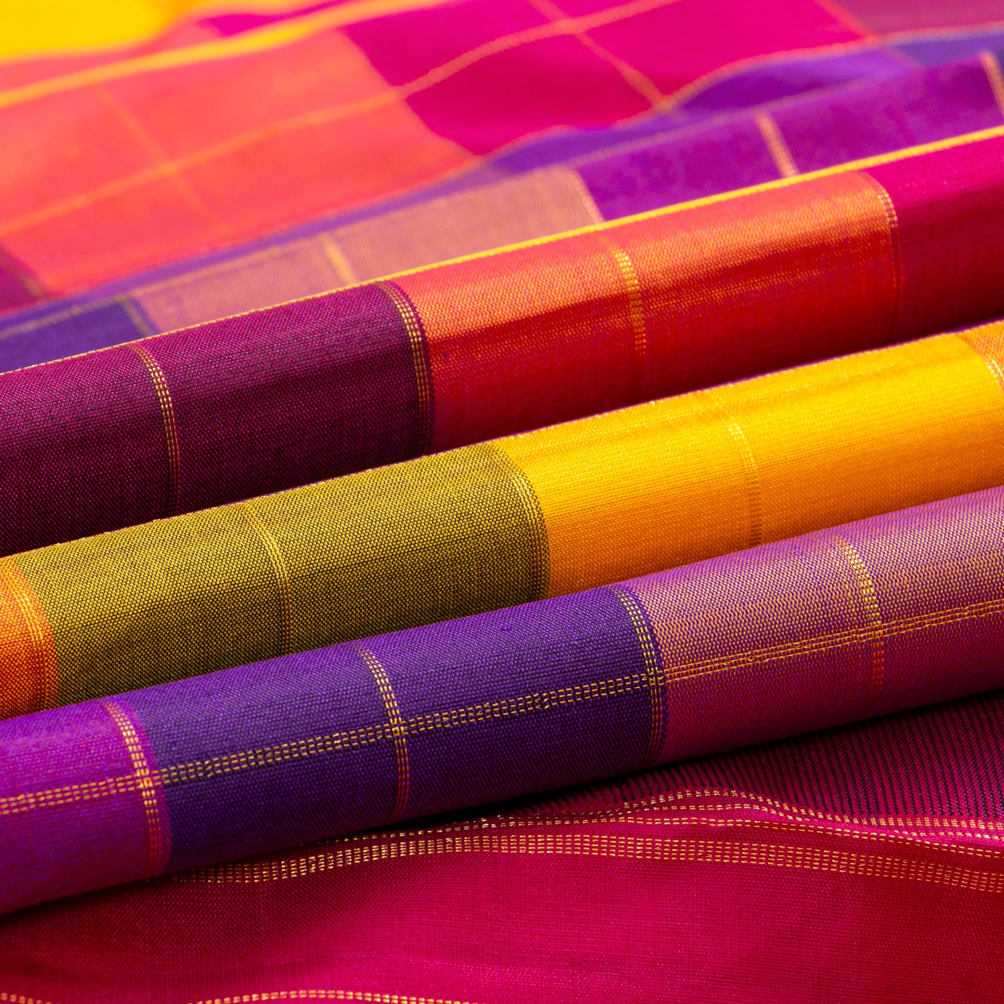 Multi Colour Checks Kanchipuram Borderless Silk Saree For Festive Wear PV RSP 227 - Silk Sari - Panjavarnam PV RSP 227