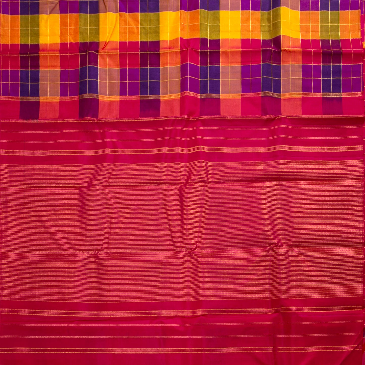 Multi Colour Checks Kanchipuram Borderless Silk Saree For Festive Wear PV RSP 227 - Silk Sari - Panjavarnam PV RSP 227