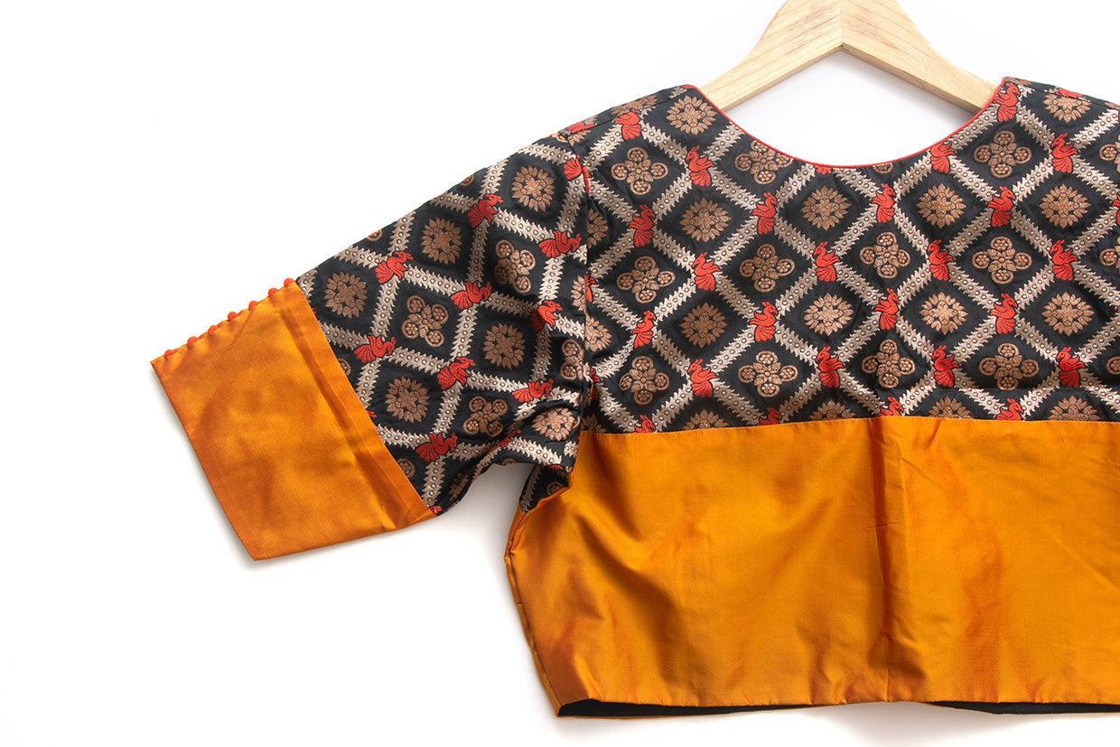 Mustard And Black Readymade Blouse PV BL 013 - Blouse - Panjavarnam PV BL 013